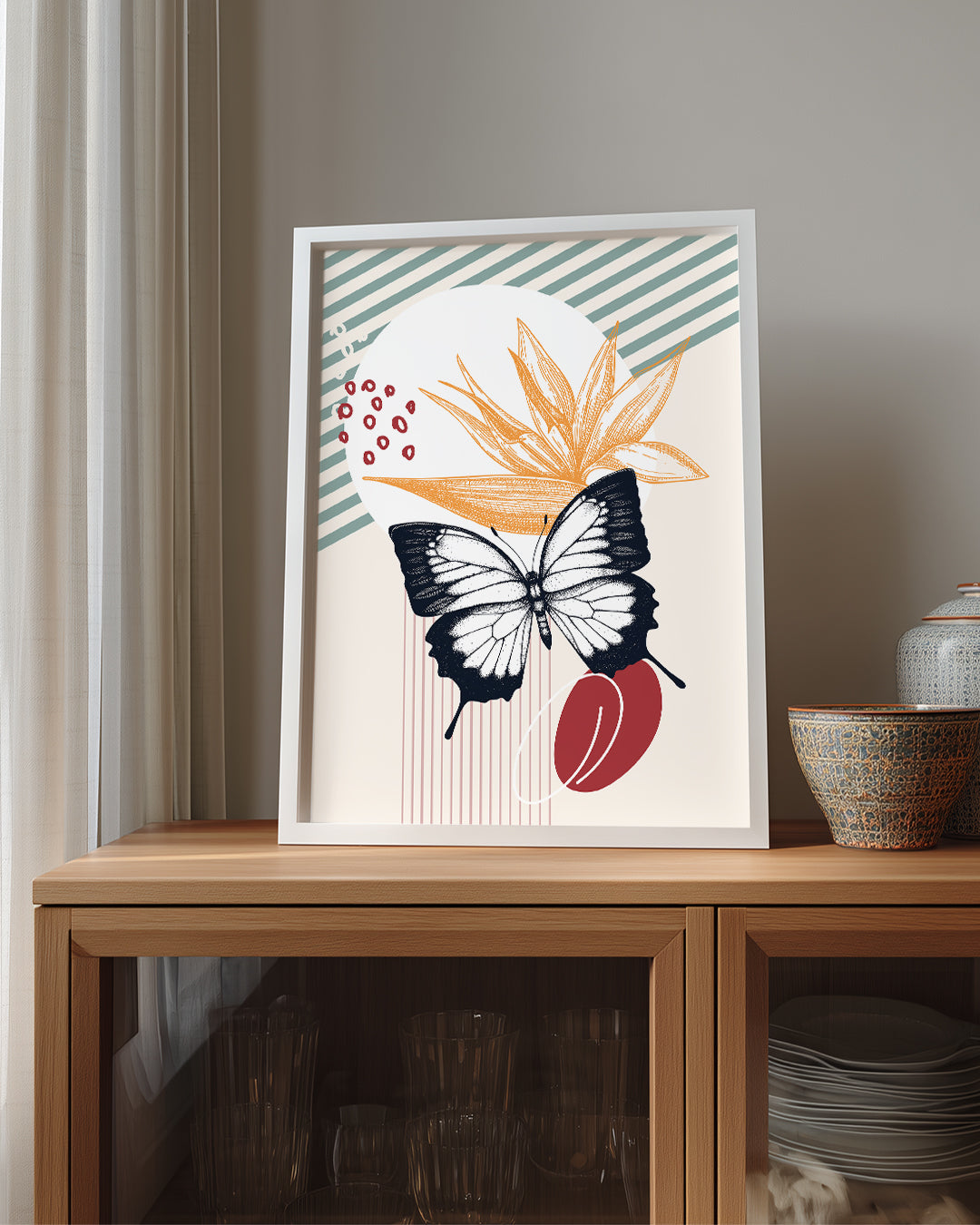 Kelebek - Siyah Beyaz Kanat Deseni Poster Tablosu