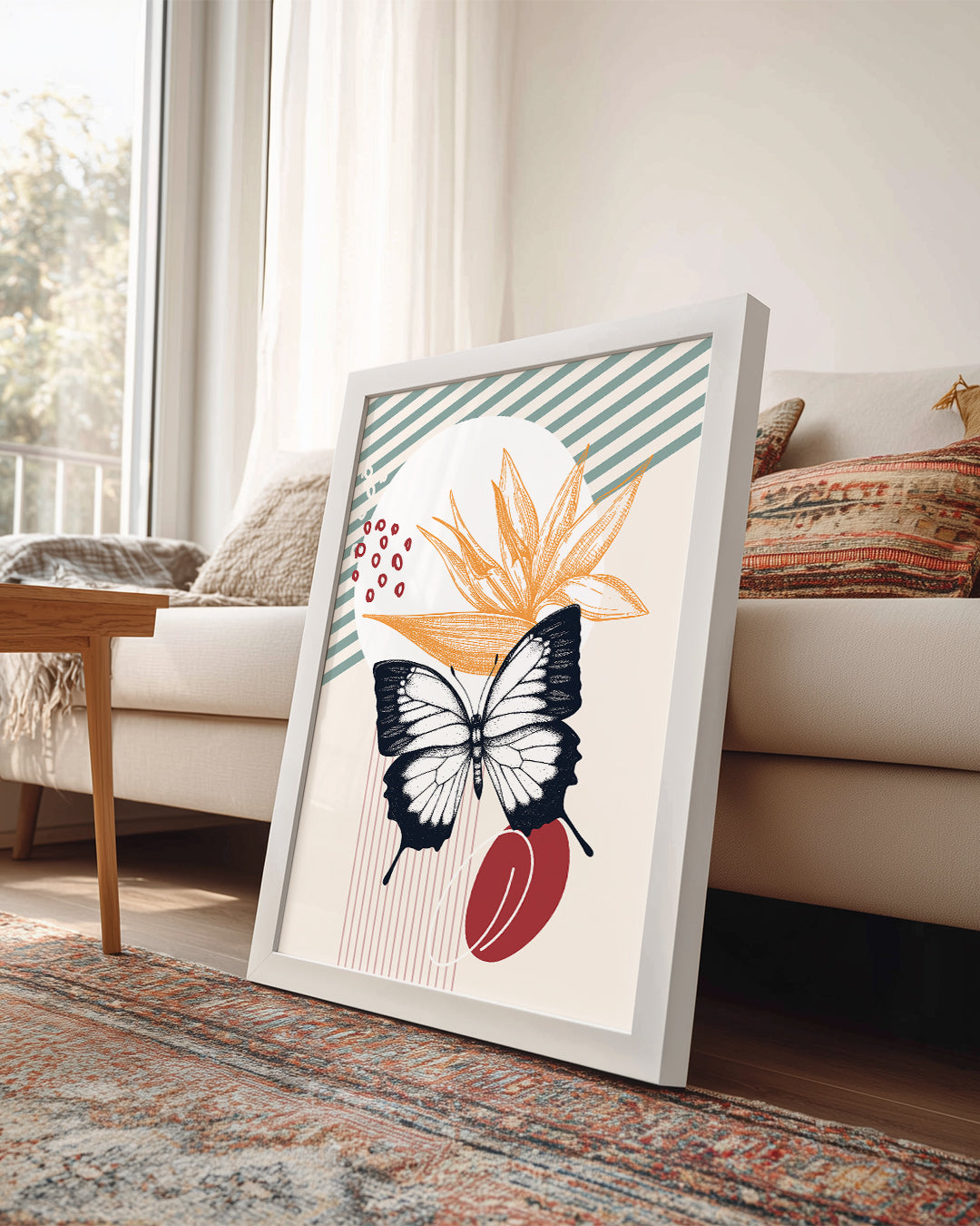 Kelebek - Siyah Beyaz Kanat Deseni Poster Tablosu