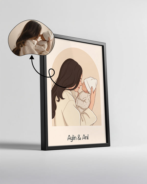 Kişiye Özel İsimli Anne Bebek Minimal Çizim Poster Tablosu Poster Tablosu