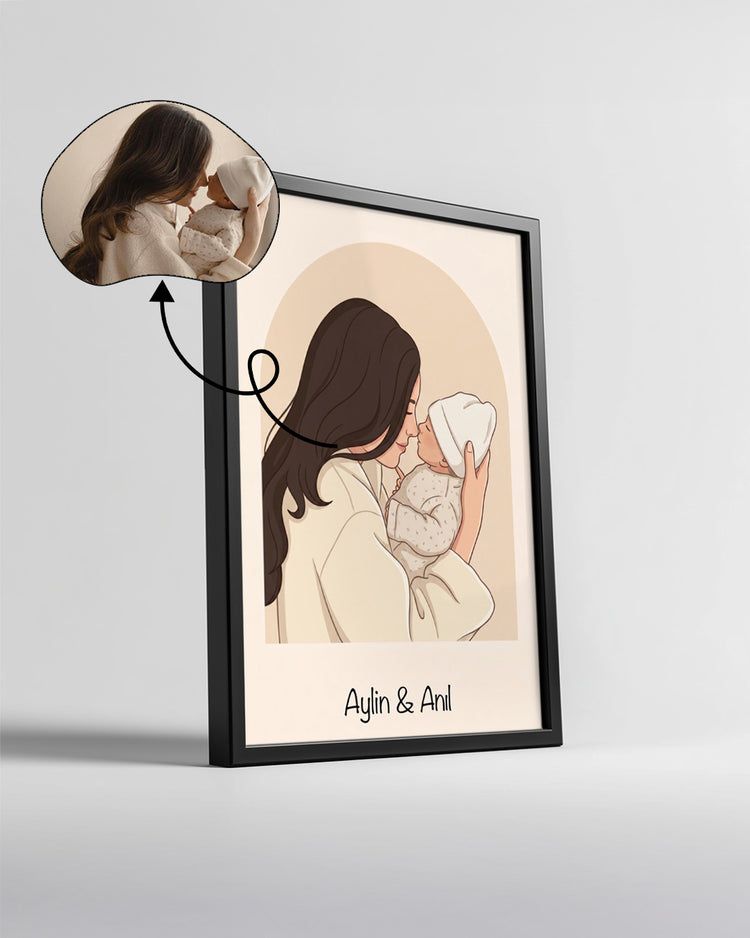 Kişiye Özel İsimli Anne Bebek Minimal Çizim Poster Tablosu Poster Tablosu