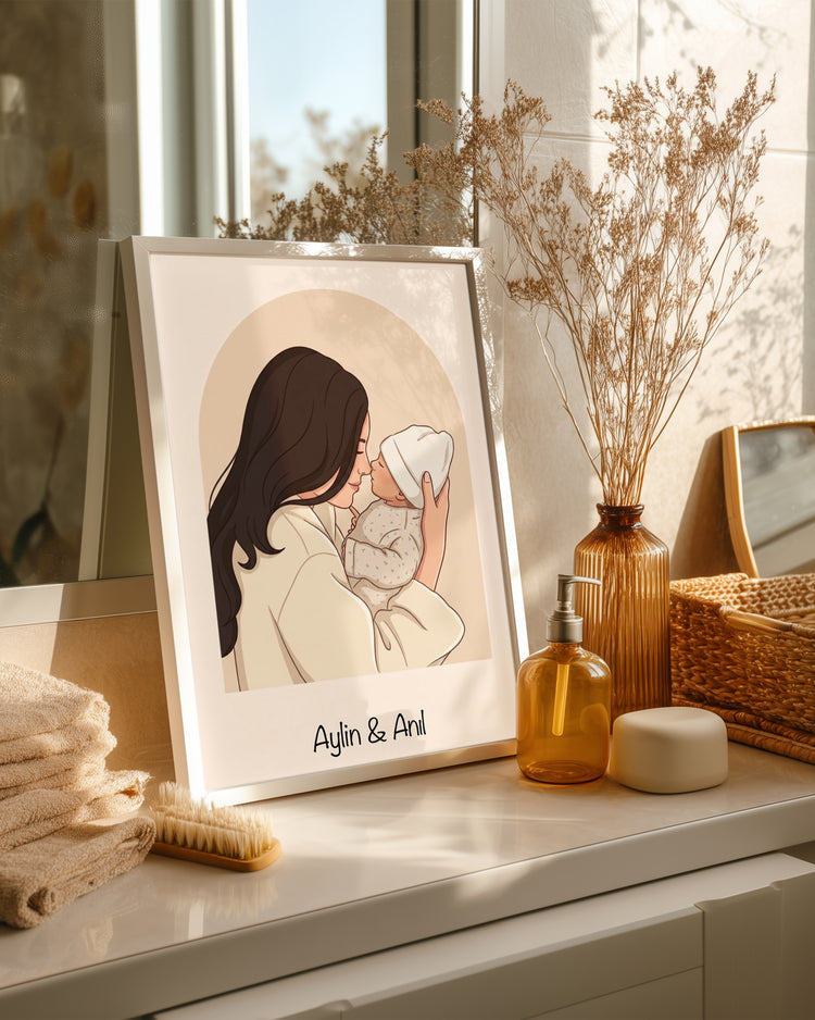 Kişiye Özel İsimli Anne Bebek Minimal Çizim Poster Tablosu Poster Tablosu