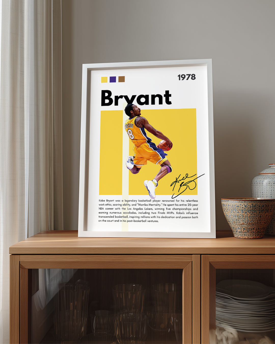 Kobe Bryant 1978 Sarı Arkaplan Poster Tablosu