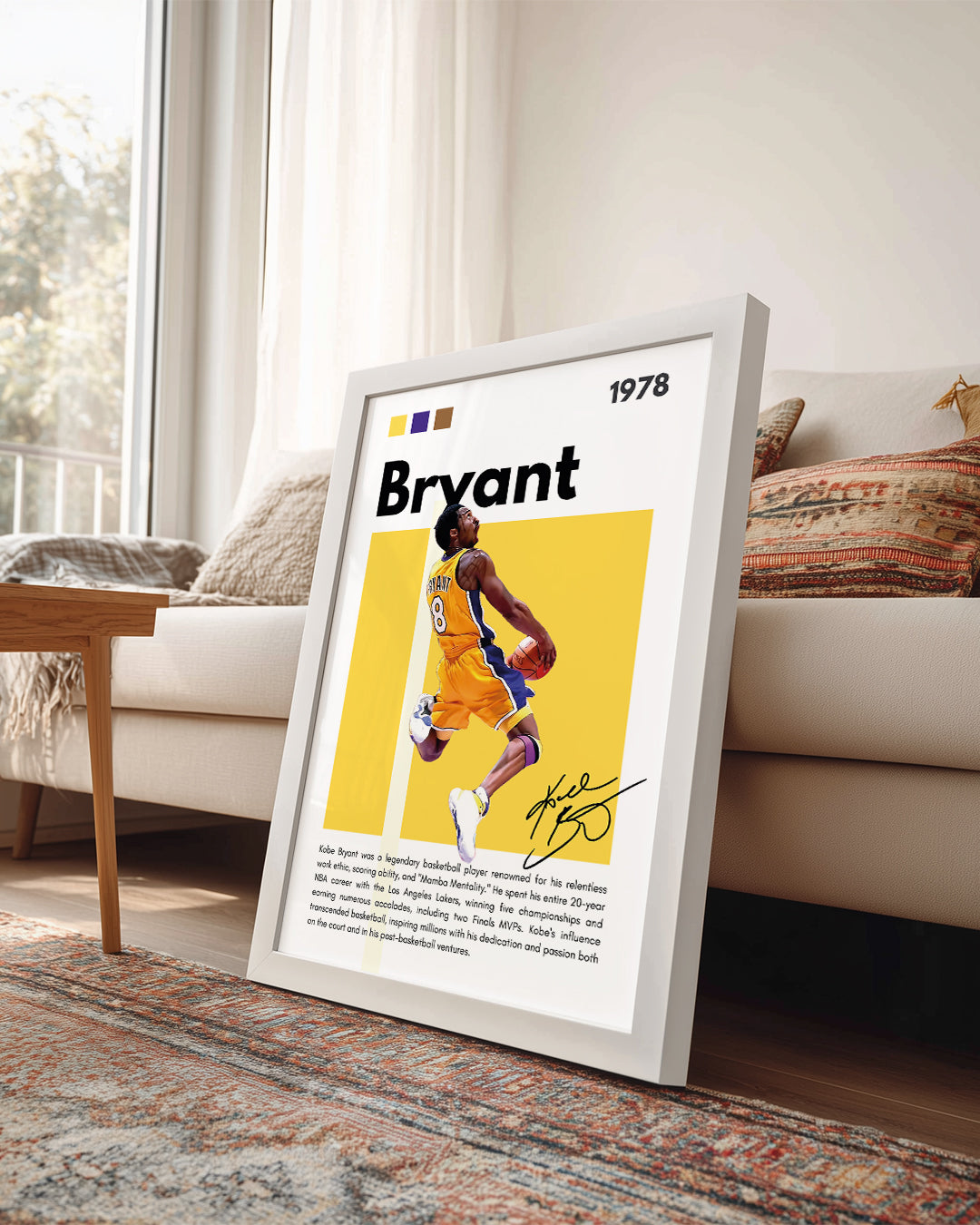 Kobe Bryant 1978 Sarı Arkaplan Poster Tablosu