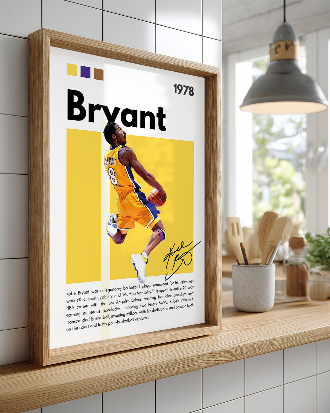 Kobe Bryant 1978 Sarı Arkaplan Poster Tablosu