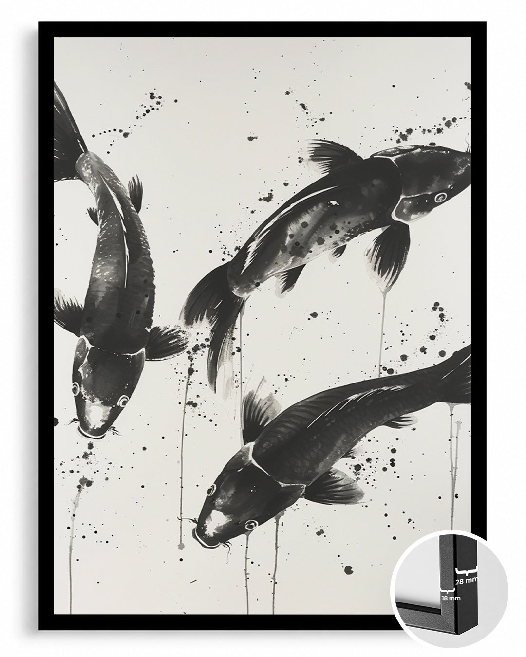 Koi Balıkları - Siyah Beyaz Fırçayla Poster Tablosu