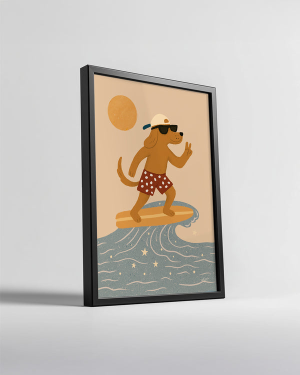 Köpek Sörf Yapıyor - Yaz Tatili Neşesi Poster Tablosu