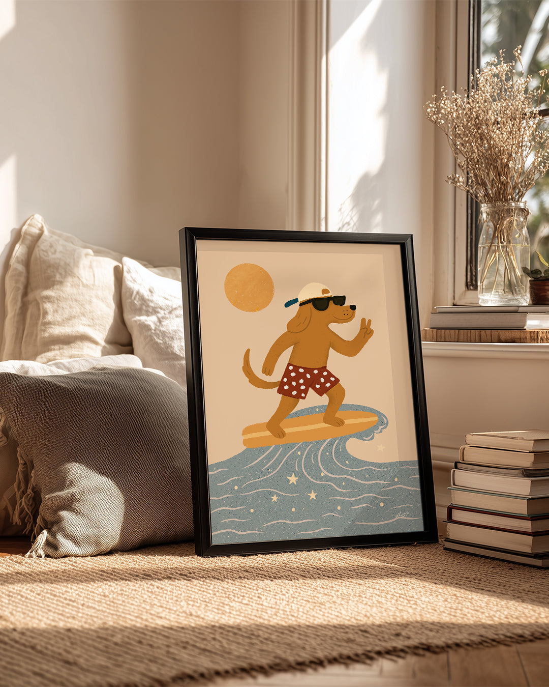 Köpek Sörf Yapıyor - Yaz Tatili Neşesi Poster Tablosu