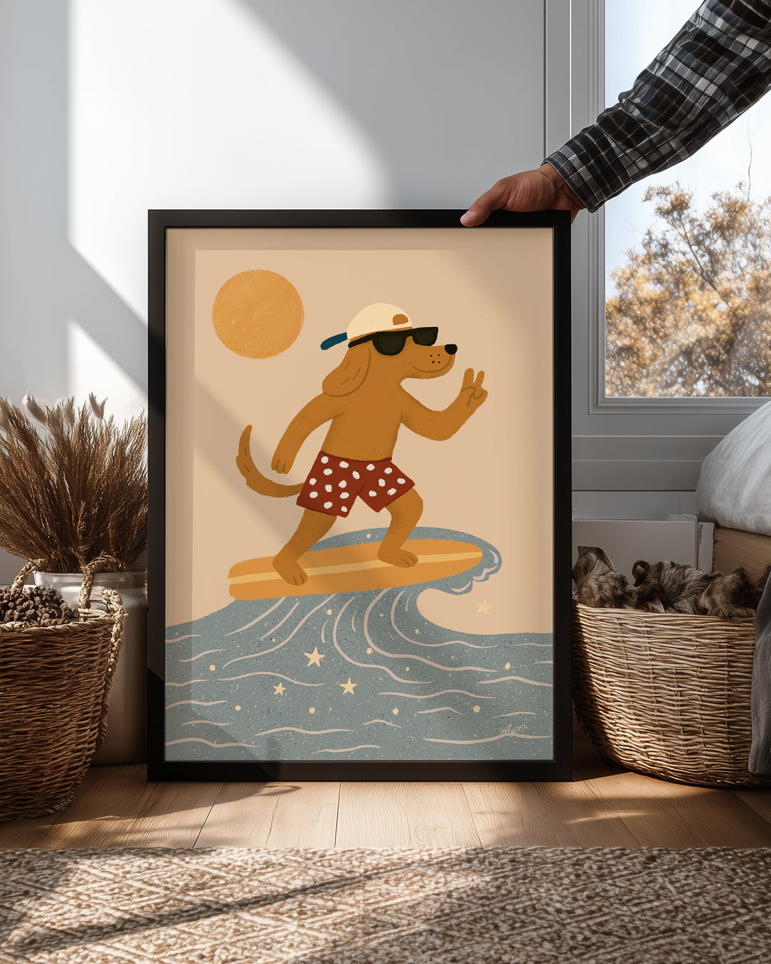 Köpek Sörf Yapıyor - Yaz Tatili Neşesi Poster Tablosu