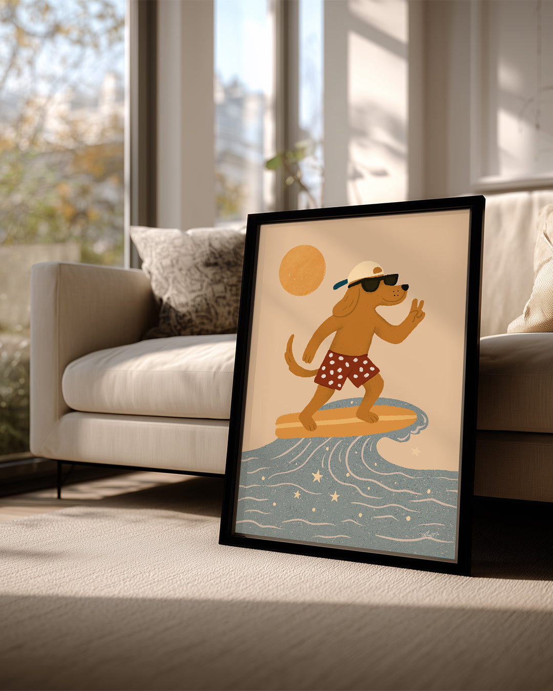 Köpek Sörf Yapıyor - Yaz Tatili Neşesi Poster Tablosu
