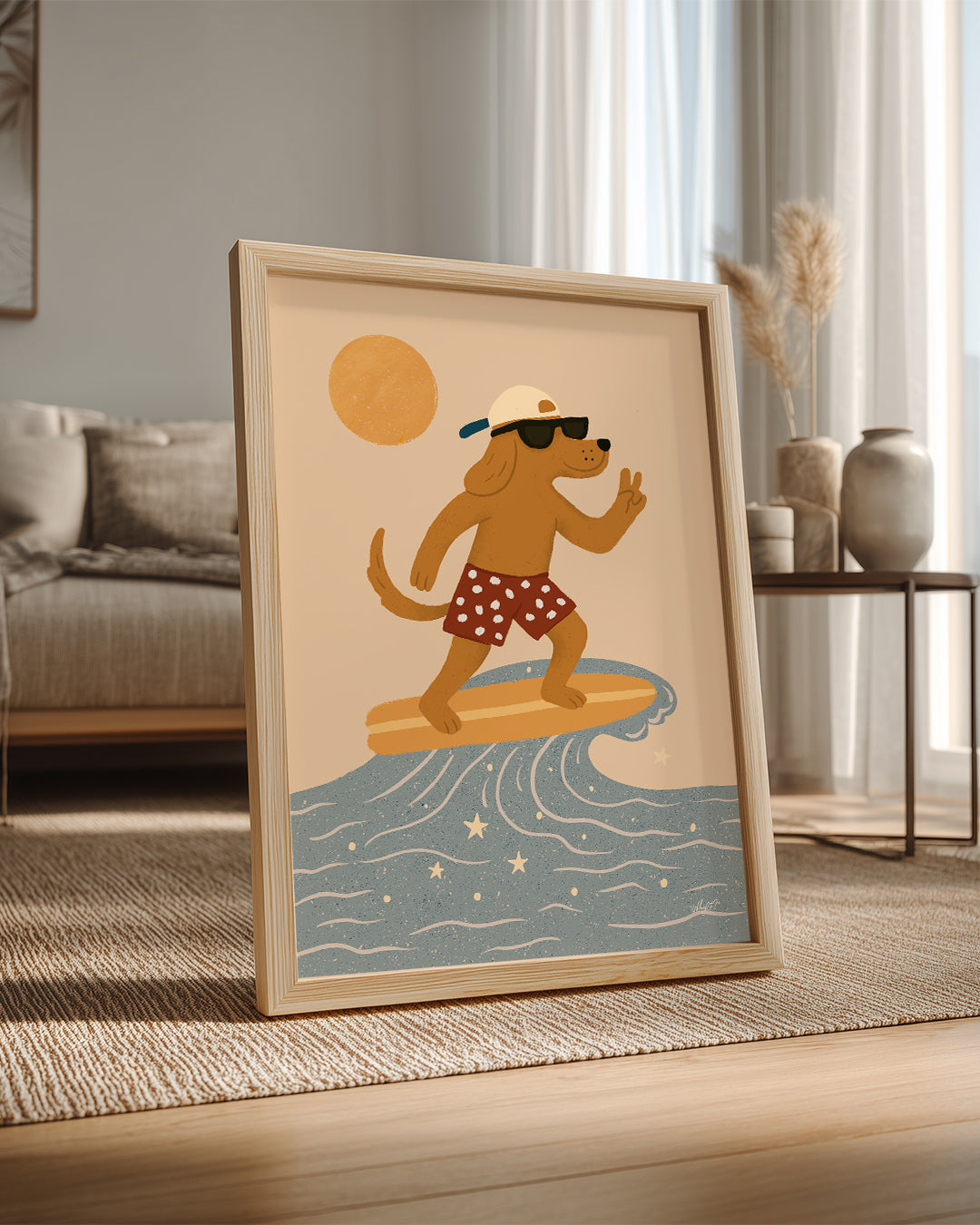 Köpek Sörf Yapıyor - Yaz Tatili Neşesi Poster Tablosu