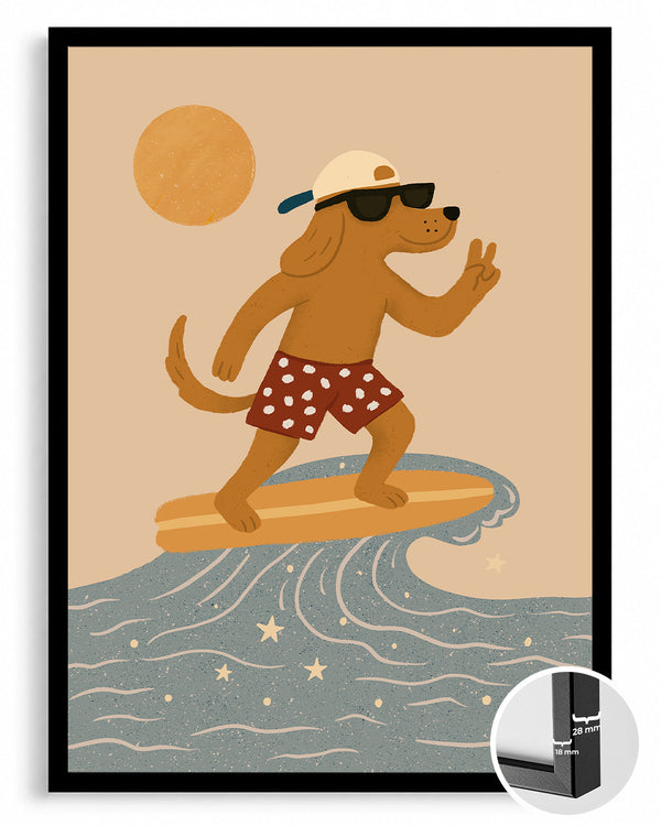 Köpek Sörf Yapıyor - Yaz Tatili Neşesi Poster Tablosu