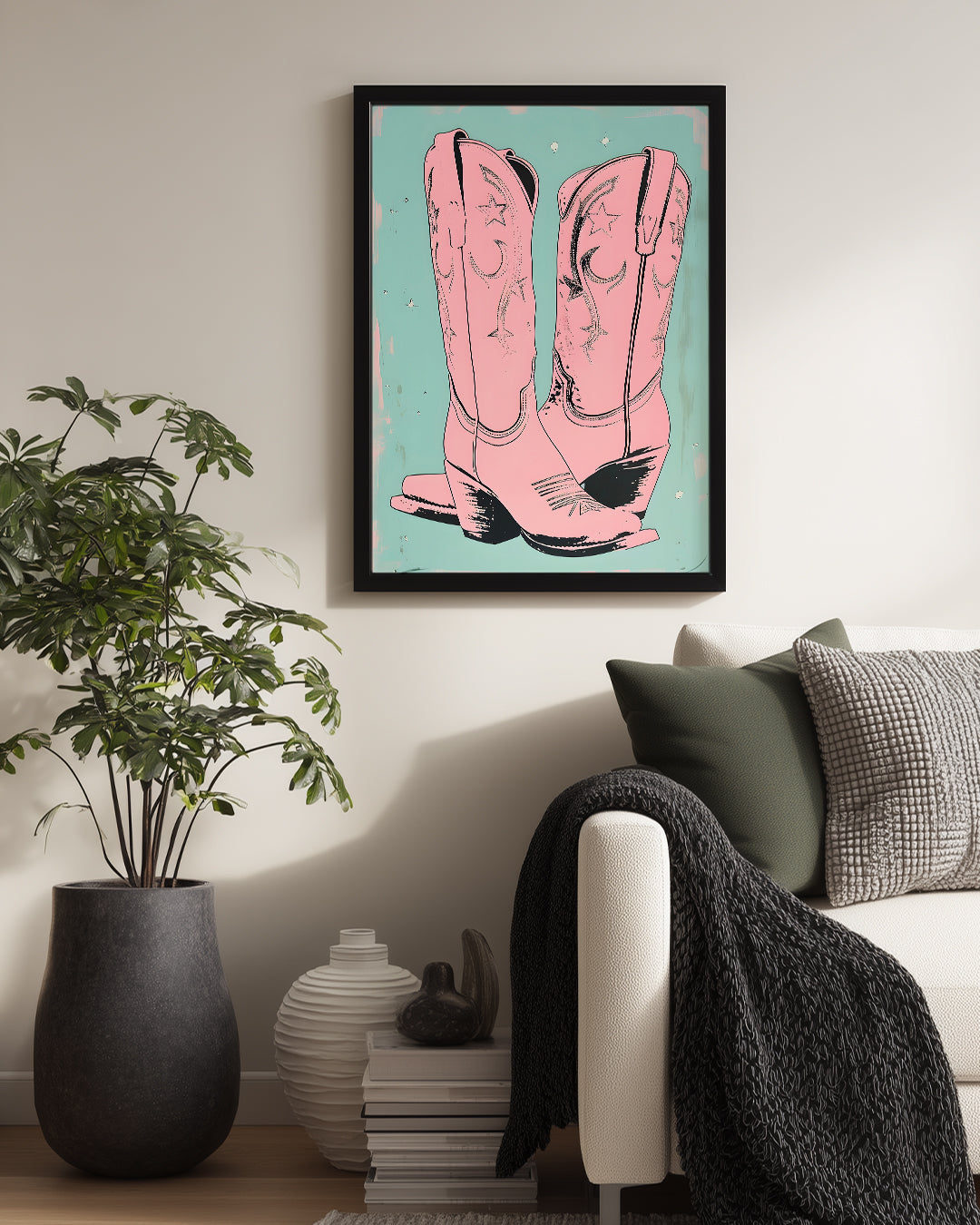 Kovboy Çizmesi - Pembe Pop Art Poster Tablosu
