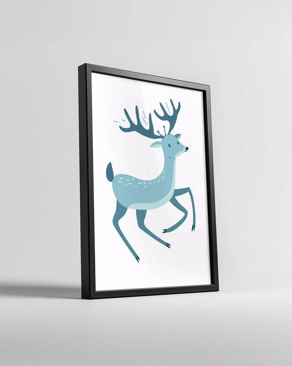 Küçük Ren Geyiği - Mavi Tonları ile Hareket Halinde Poster Tablosu