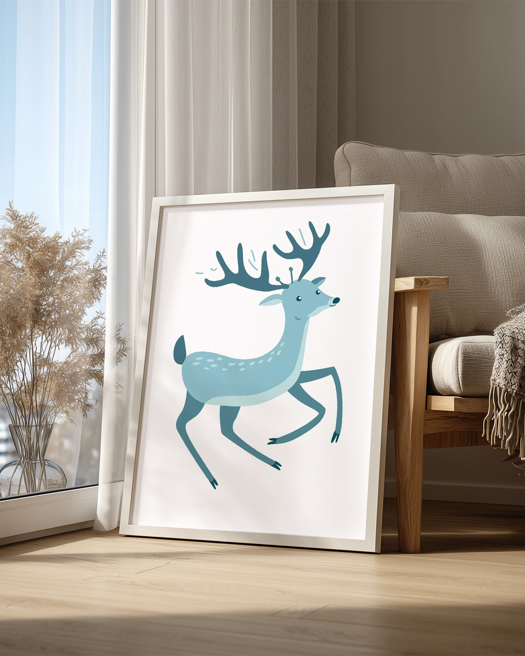 Küçük Ren Geyiği - Mavi Tonları ile Hareket Halinde Poster Tablosu