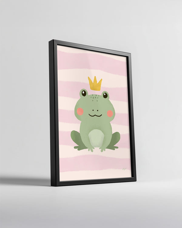 Kurbağa Prens - Sevimli Taçlı Karakter İllüstrasyonu Poster Tablosu