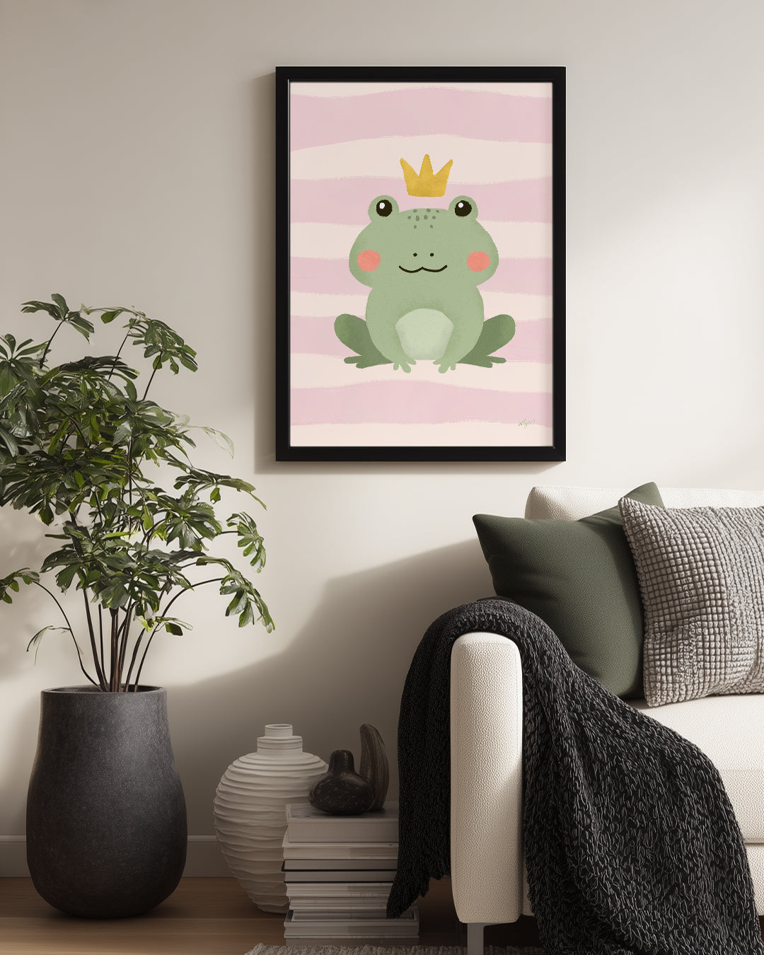 Kurbağa Prens - Sevimli Taçlı Karakter İllüstrasyonu Poster Tablosu