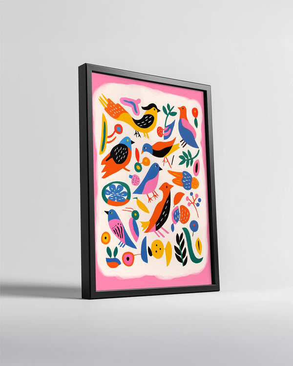 Kuş - Renkli Çizim Deseni Poster Tablosu
