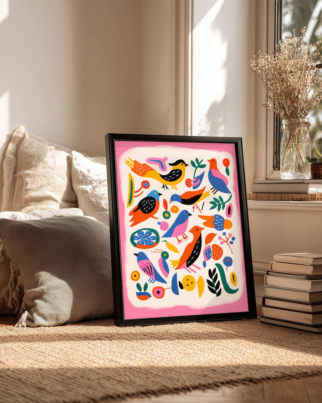 Kuş - Renkli Çizim Deseni Poster Tablosu