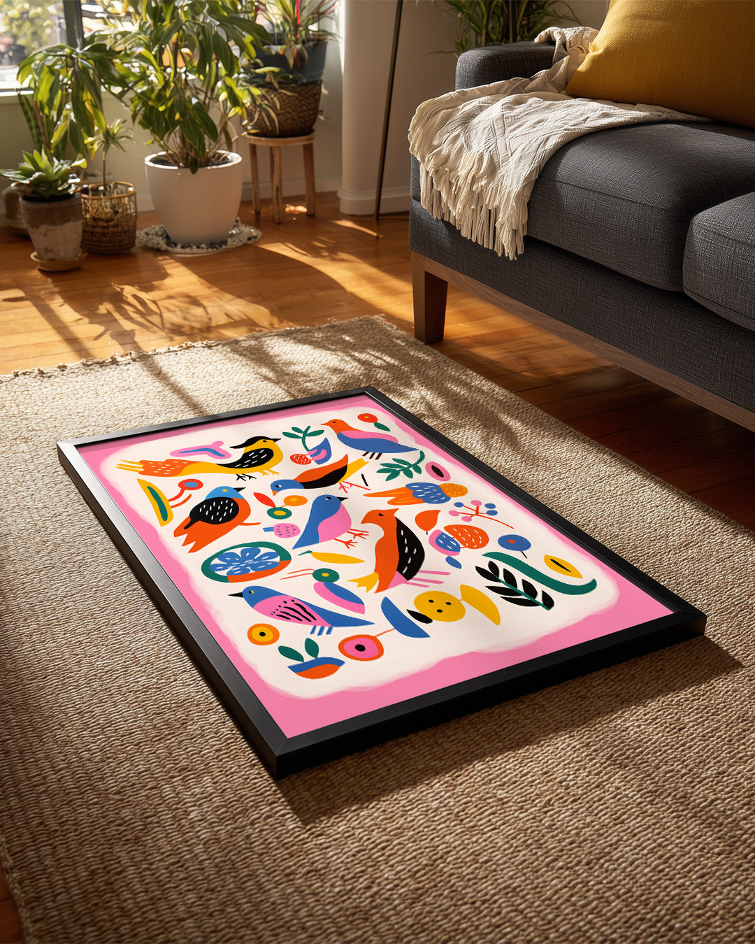 Kuş - Renkli Çizim Deseni Poster Tablosu