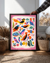 Kuş - Renkli Çizim Deseni Poster Tablosu