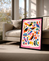 Kuş - Renkli Çizim Deseni Poster Tablosu