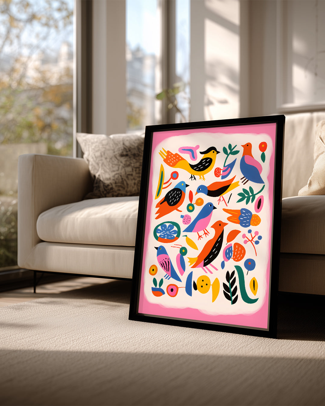 Kuş - Renkli Çizim Deseni Poster Tablosu