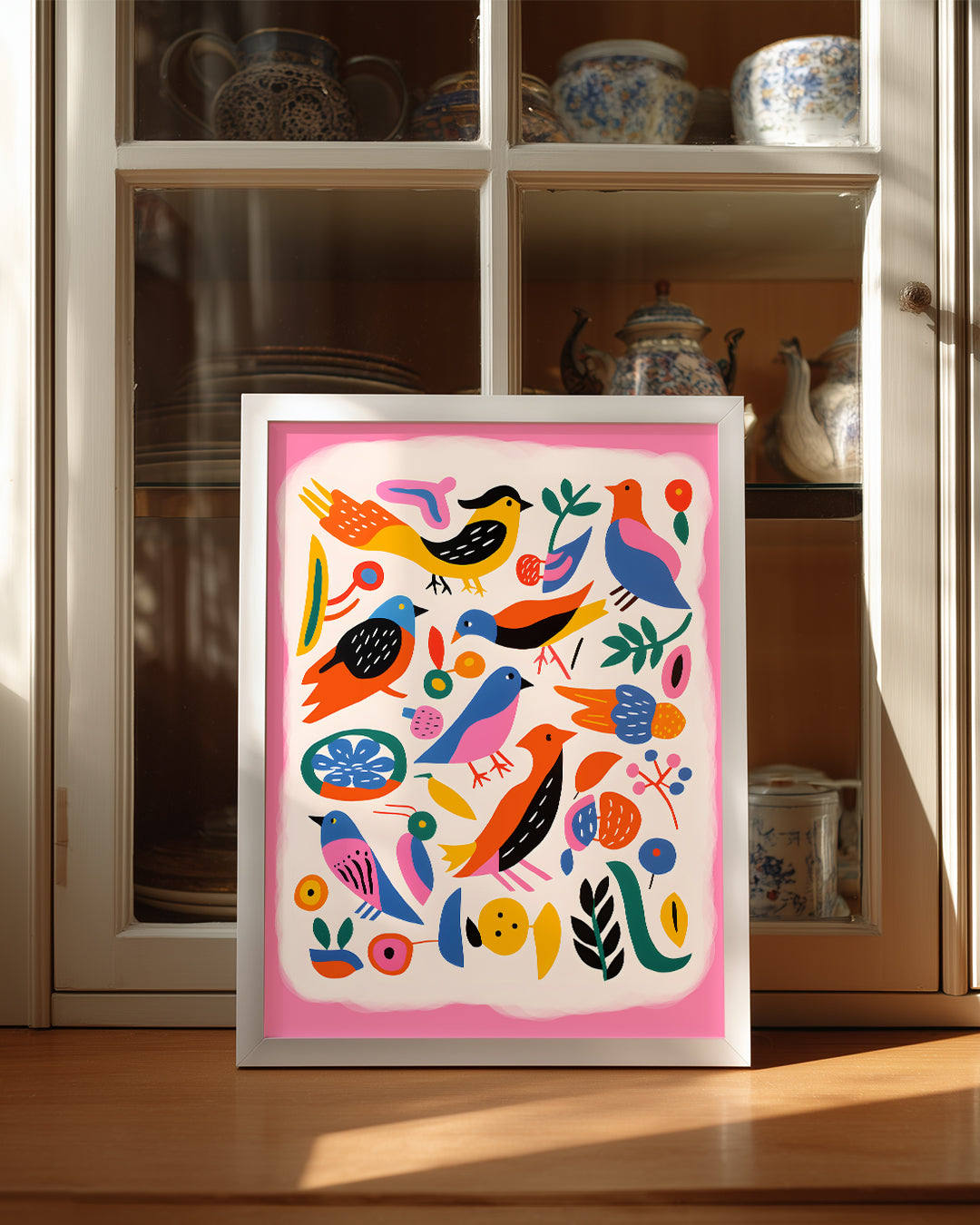 Kuş - Renkli Çizim Deseni Poster Tablosu