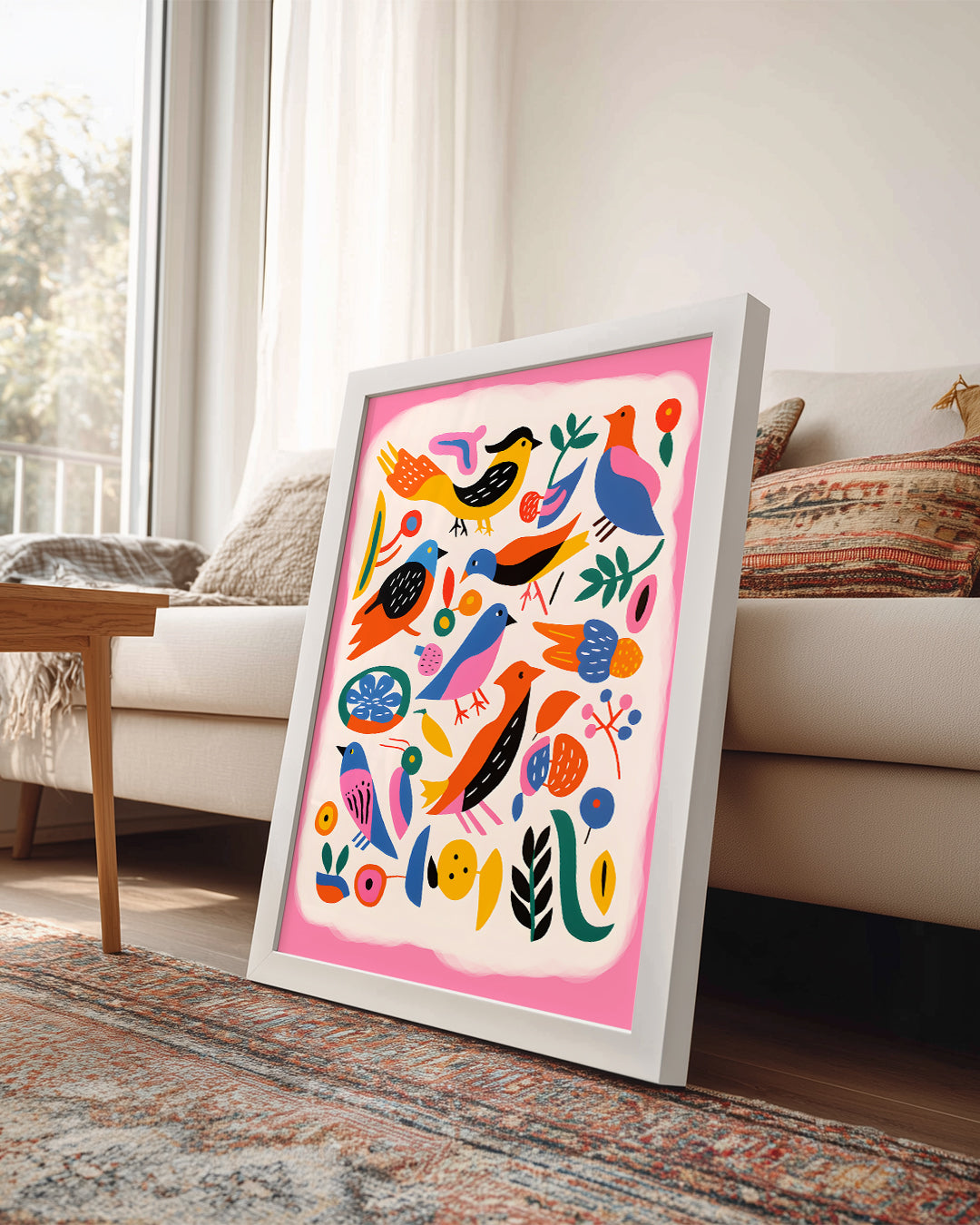 Kuş - Renkli Çizim Deseni Poster Tablosu