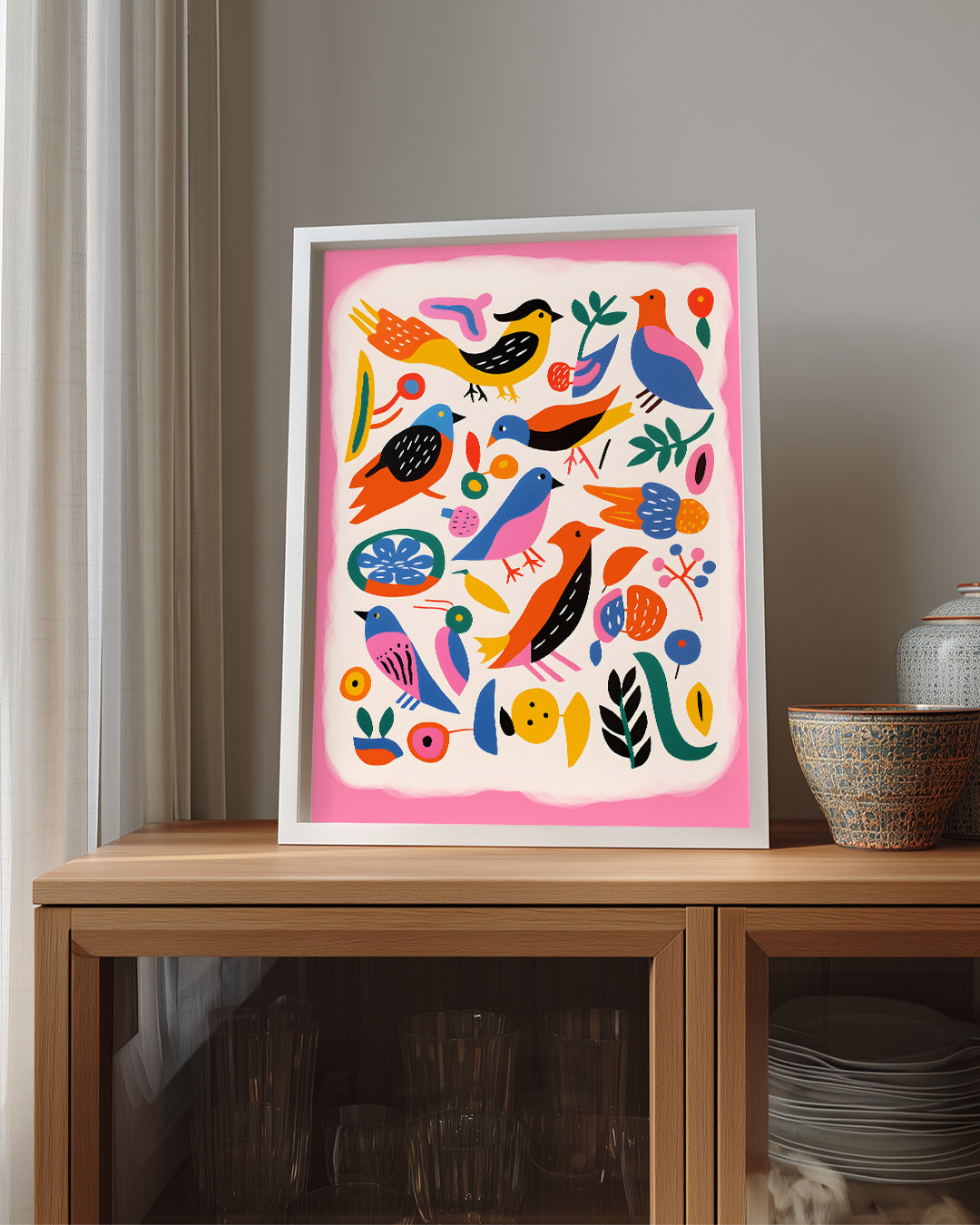 Kuş - Renkli Çizim Deseni Poster Tablosu