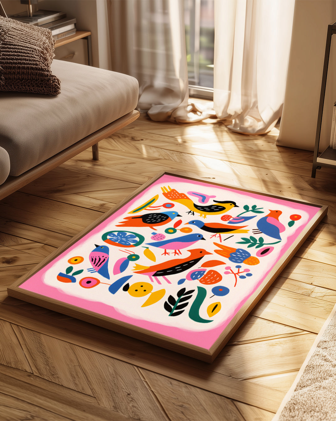 Kuş - Renkli Çizim Deseni Poster Tablosu