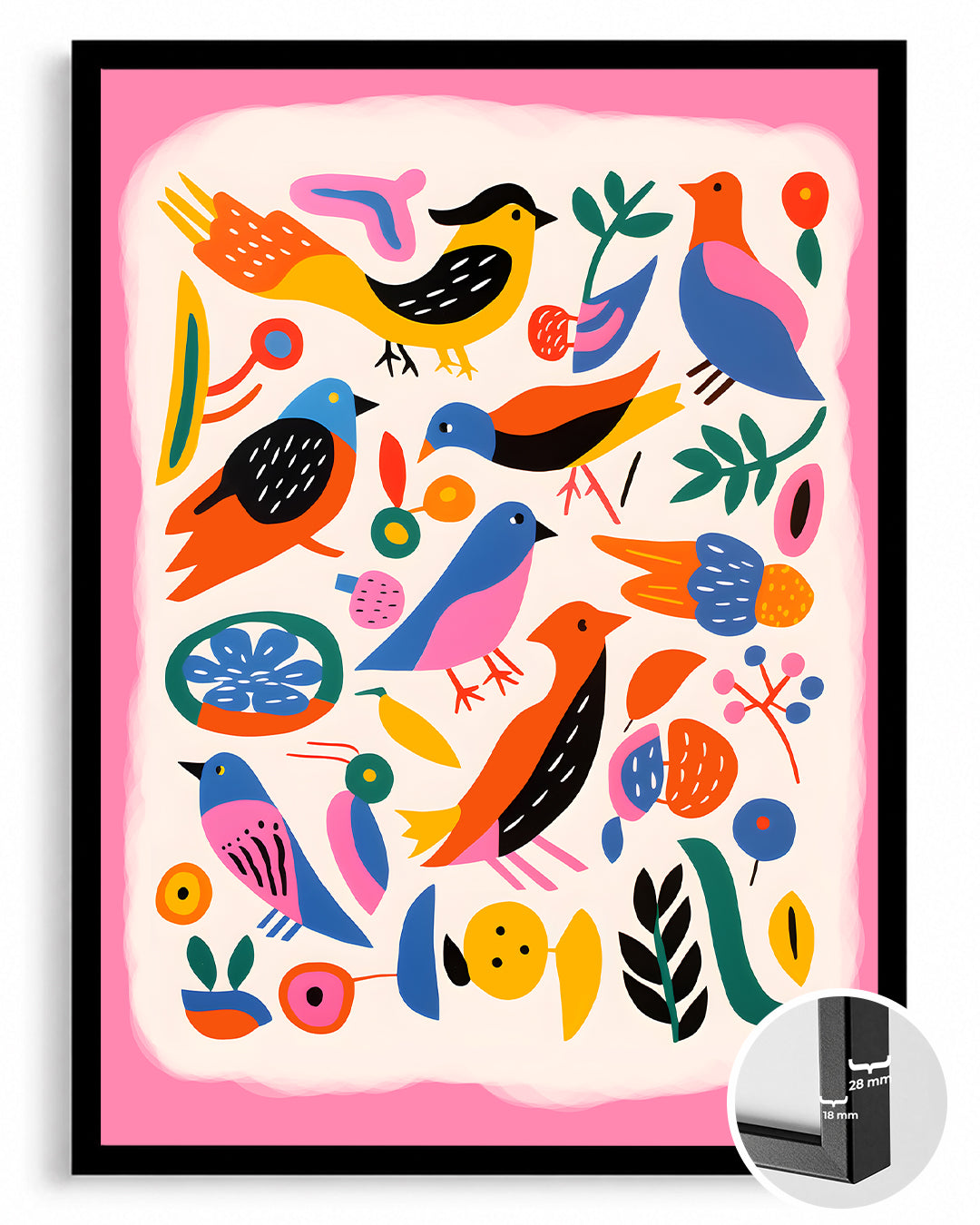 Kuş - Renkli Çizim Deseni Poster Tablosu