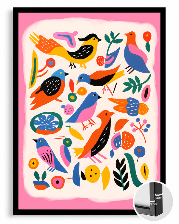 Kuş - Renkli Çizim Deseni Poster Tablosu