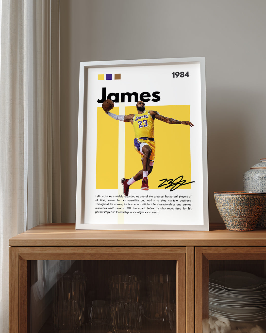 LeBron James 1984 Sarı Arkaplan Poster Tablosu