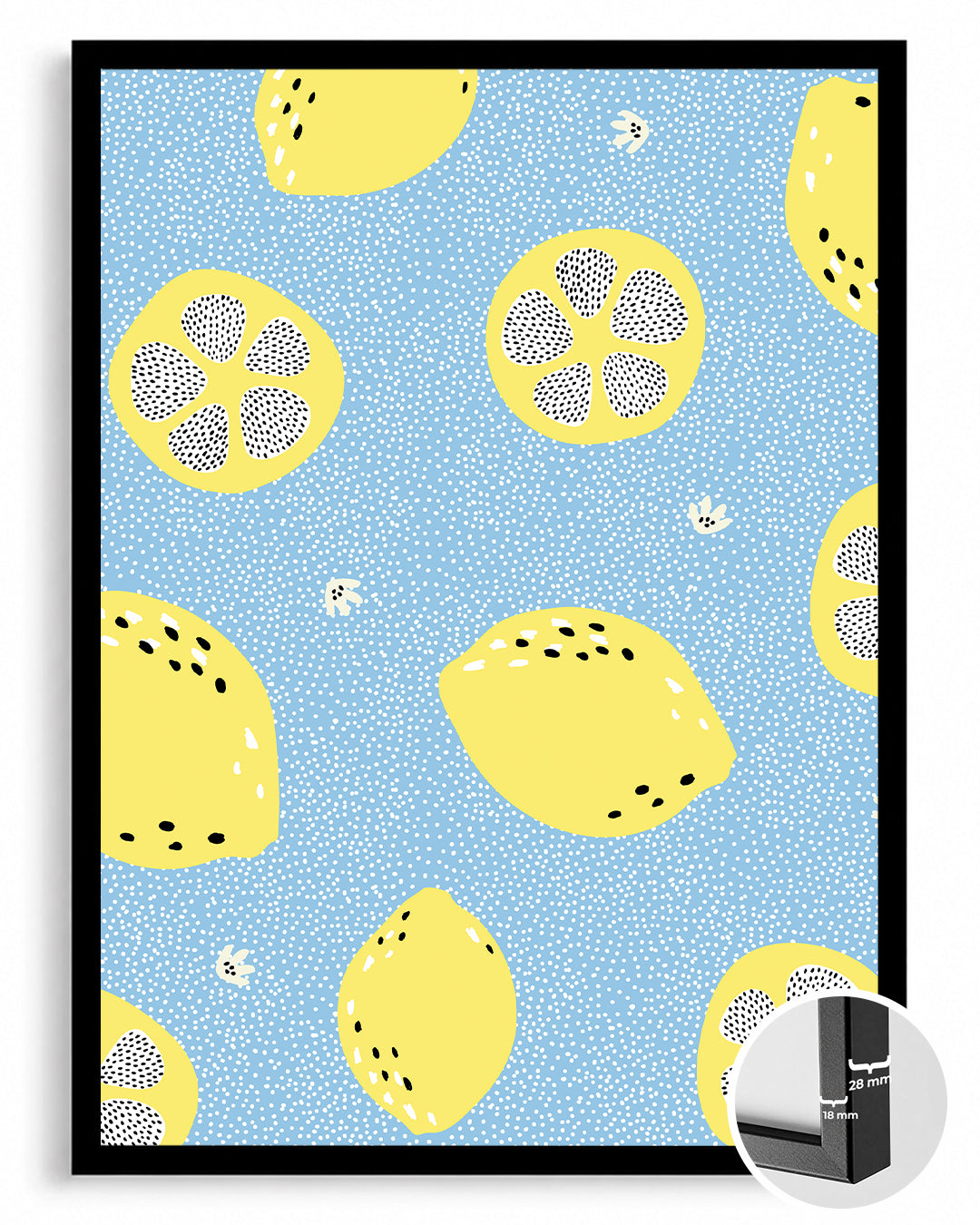 Limon Deseni - Mavi Zeminli Poster Tablosu