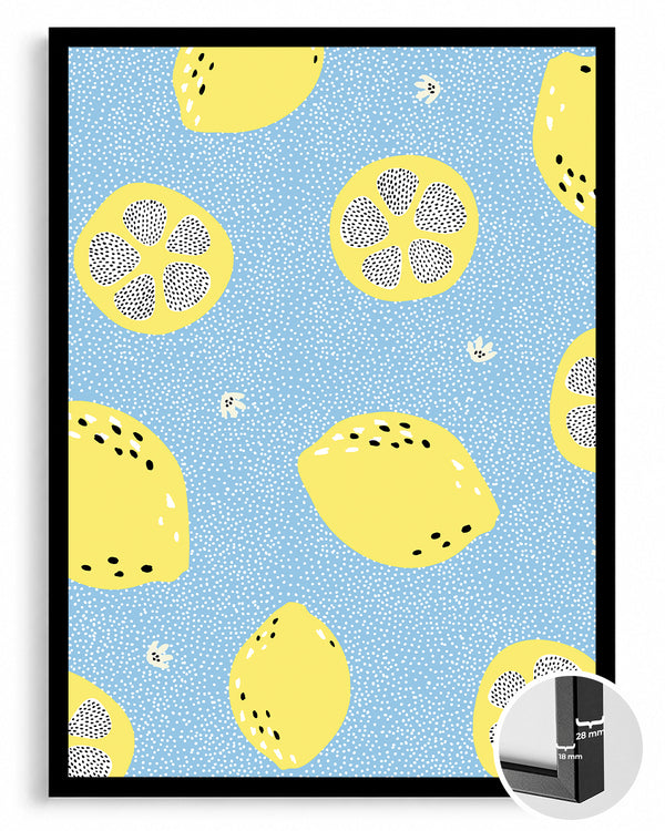 Limon Deseni - Mavi Zeminli Poster Tablosu