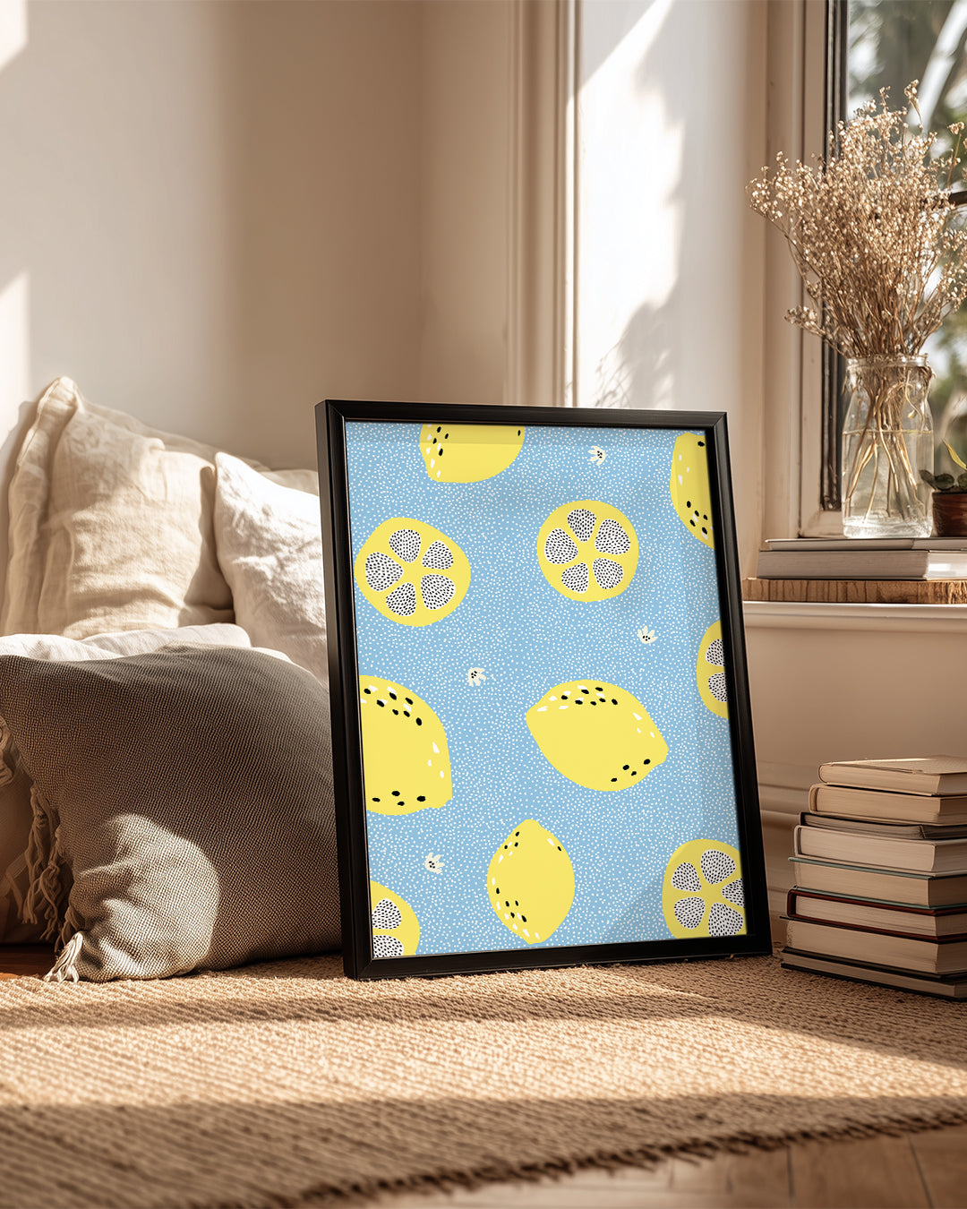Limon Deseni - Mavi Zeminli Poster Tablosu