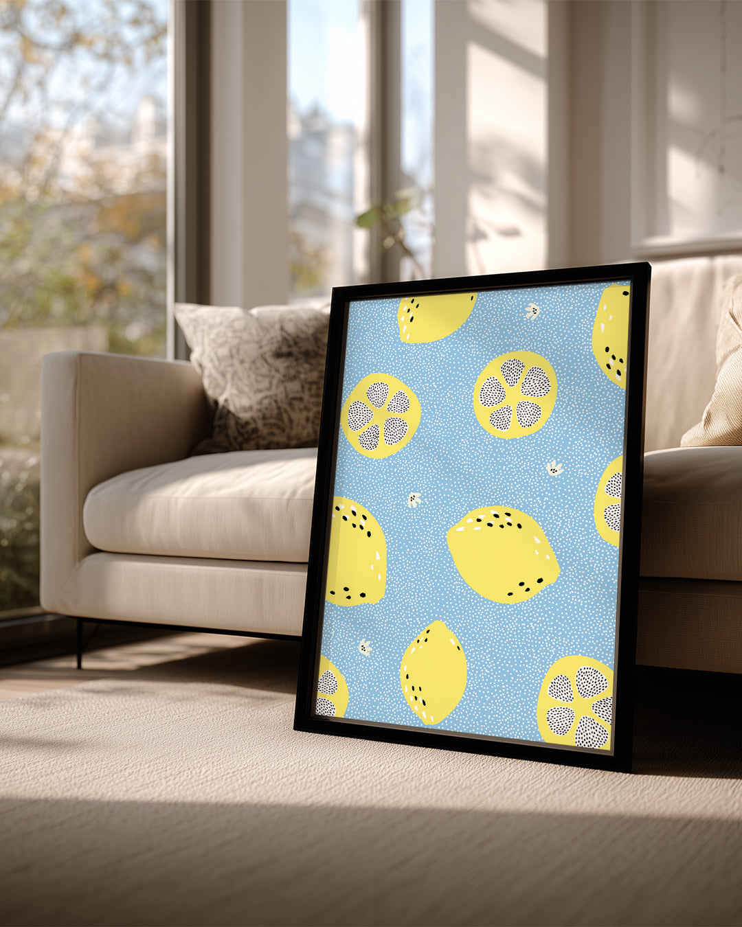 Limon Deseni - Mavi Zeminli Poster Tablosu