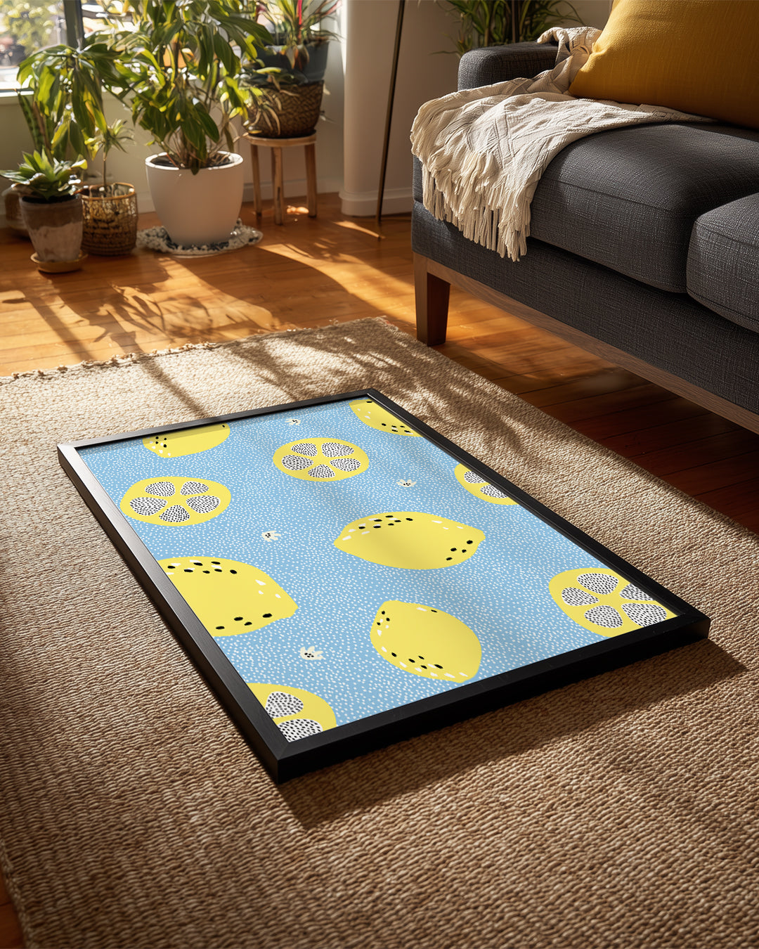 Limon Deseni - Mavi Zeminli Poster Tablosu