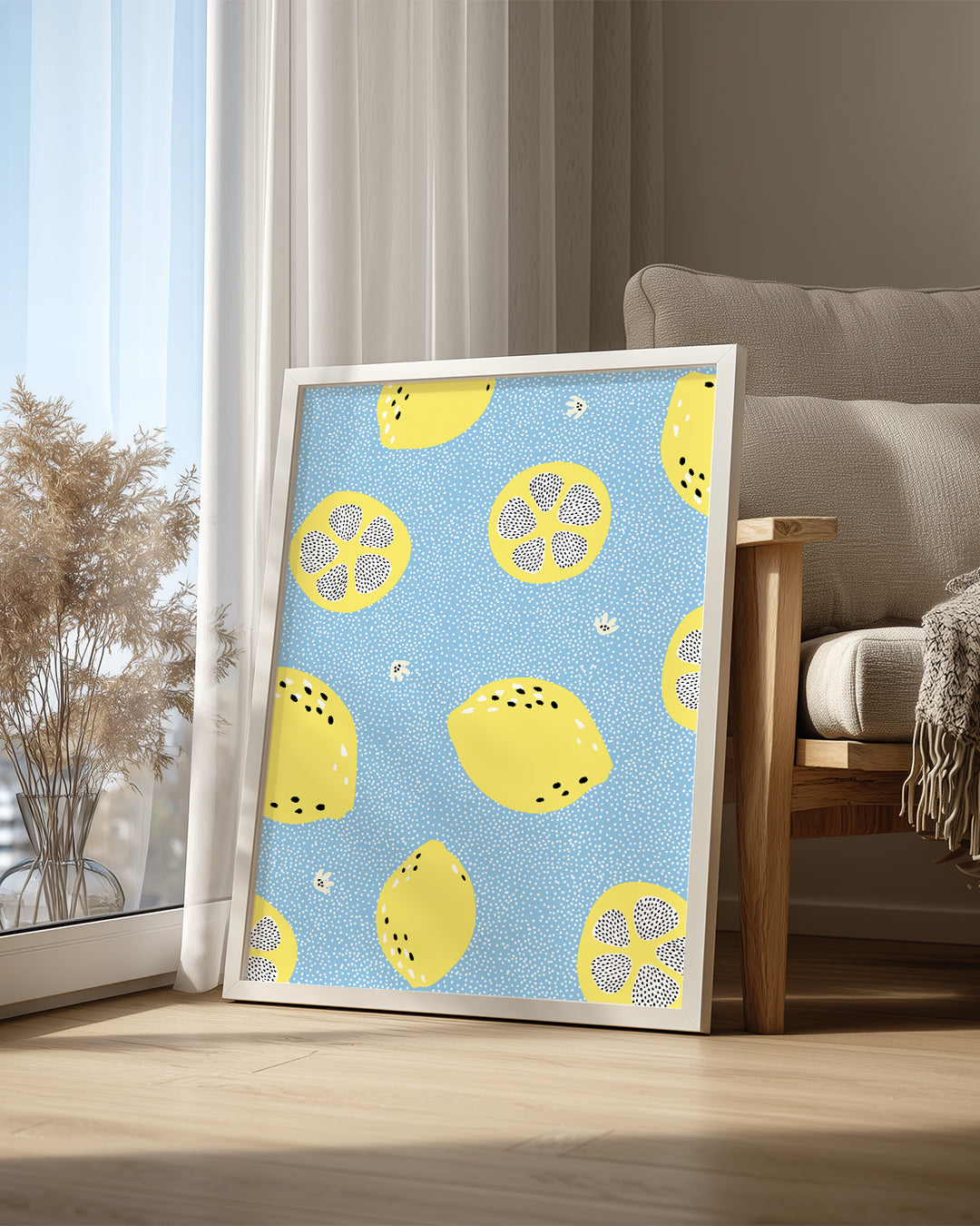 Limon Deseni - Mavi Zeminli Poster Tablosu