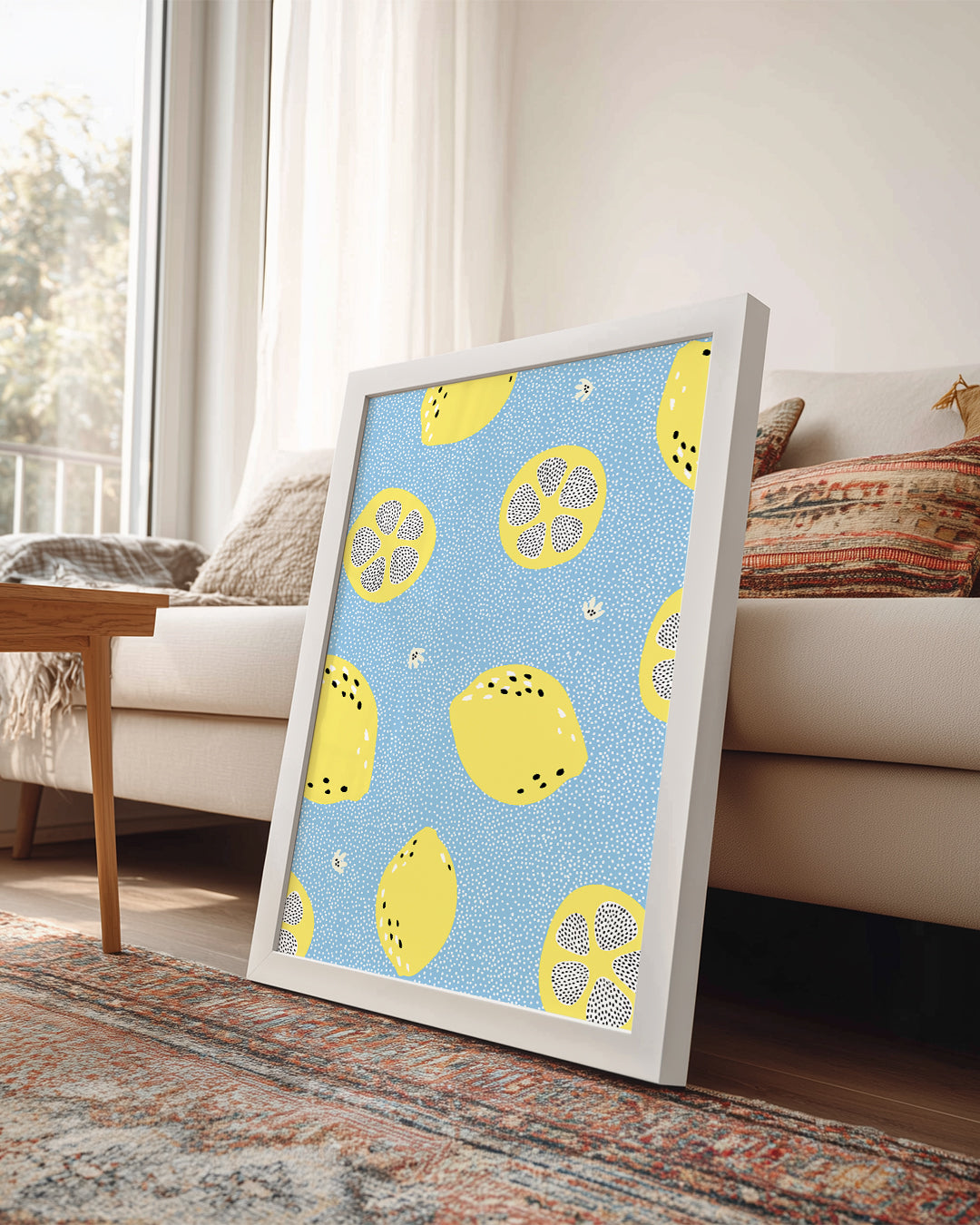 Limon Deseni - Mavi Zeminli Poster Tablosu