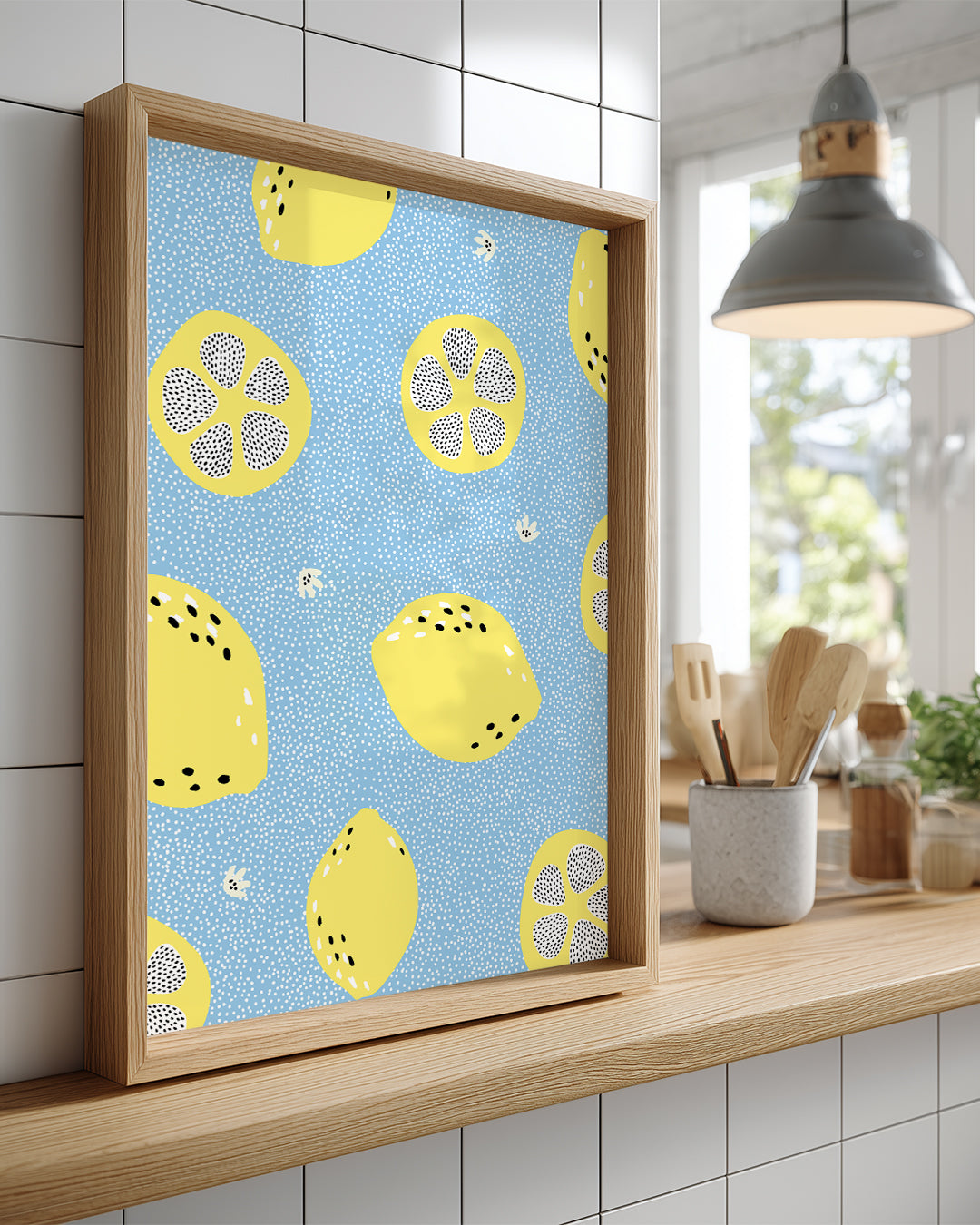 Limon Deseni - Mavi Zeminli Poster Tablosu