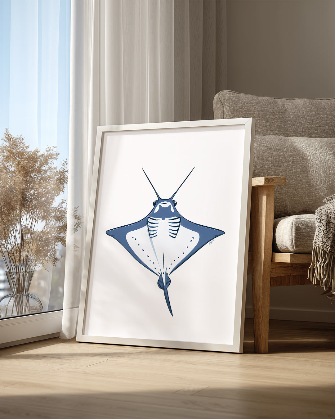 Mantarbalığı - Mavi Kanat Deseni Poster Tablosu
