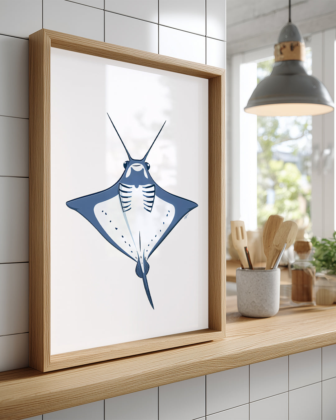 Mantarbalığı - Mavi Kanat Deseni Poster Tablosu