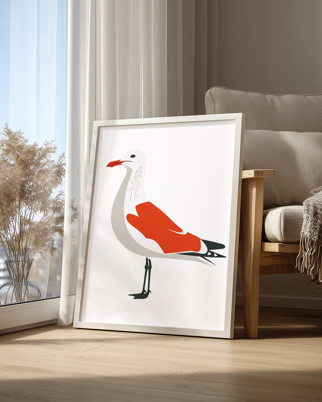 Martı - Beyaz Tüyler Üzerinde Kırmızı Renk Poster Tablosu