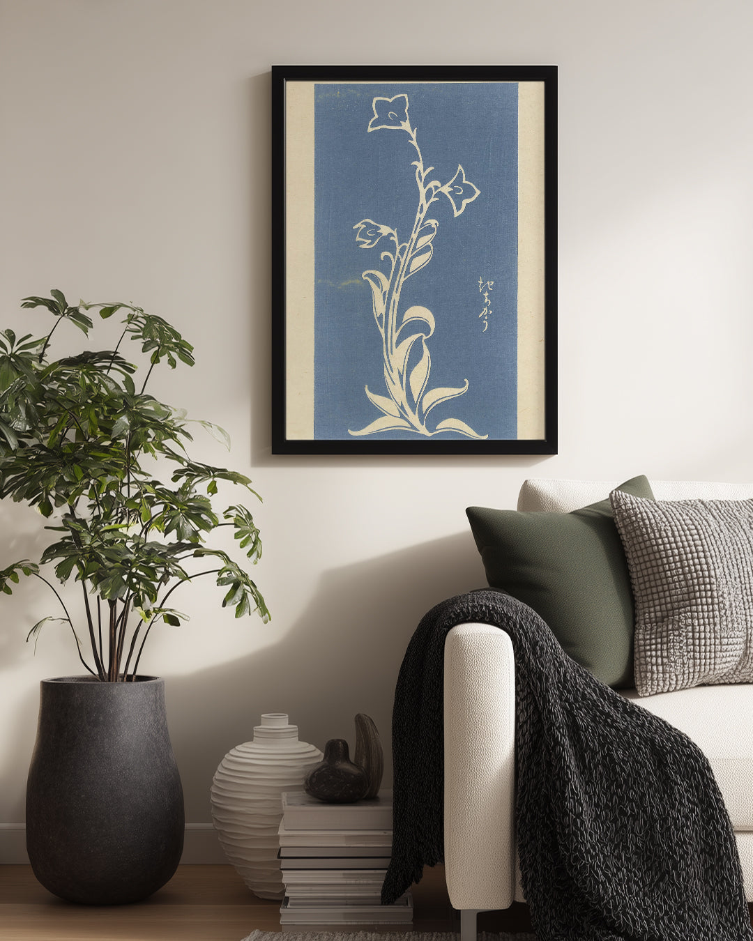 Mavi Çiçek - Minimalist Bitki Deseni Poster Tablosu