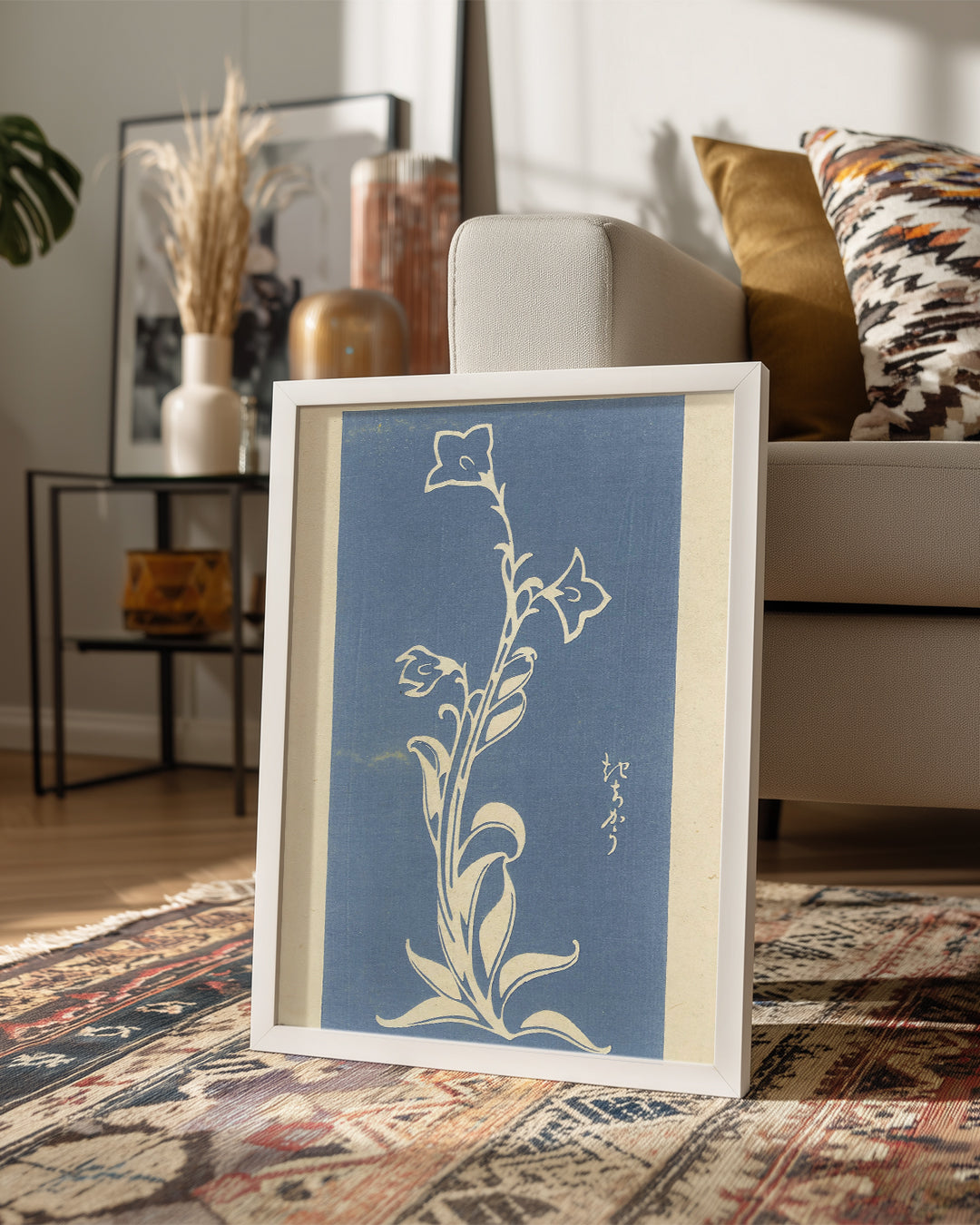 Mavi Çiçek - Minimalist Bitki Deseni Poster Tablosu