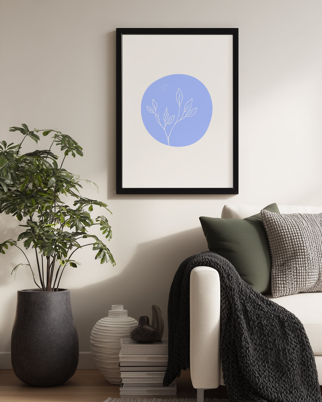 Mavi Dal - Minimalist Bitki Çizimi Poster Tablosu