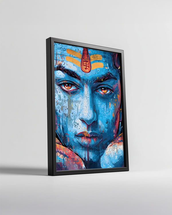 Mavi Yüzlü Sanat Eseri - Renkli Graffiti Tarzı İllüstrasyon Poster Tablosu