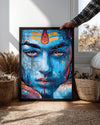 Mavi Yüzlü Sanat Eseri - Renkli Graffiti Tarzı İllüstrasyon Poster Tablosu