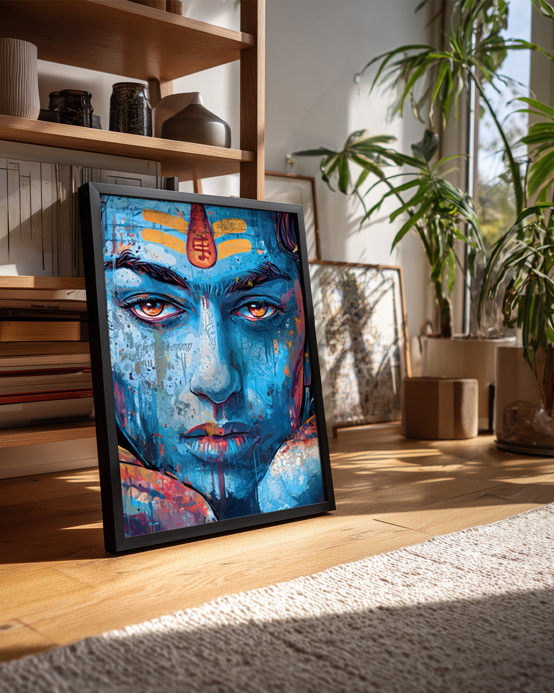 Mavi Yüzlü Sanat Eseri - Renkli Graffiti Tarzı İllüstrasyon Poster Tablosu